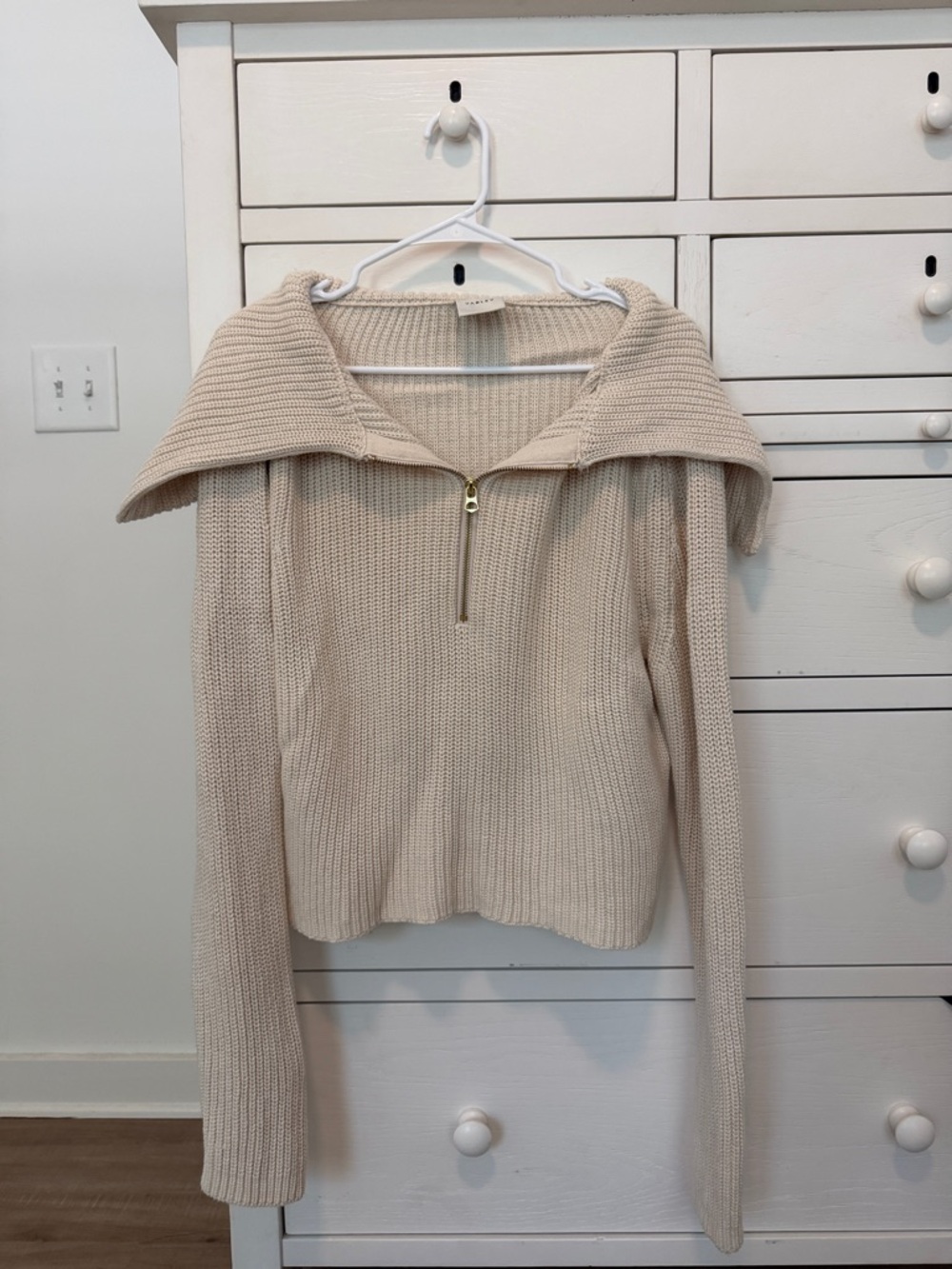 Varley Cream Half-Zip Knit Sweater with Foldover Collar